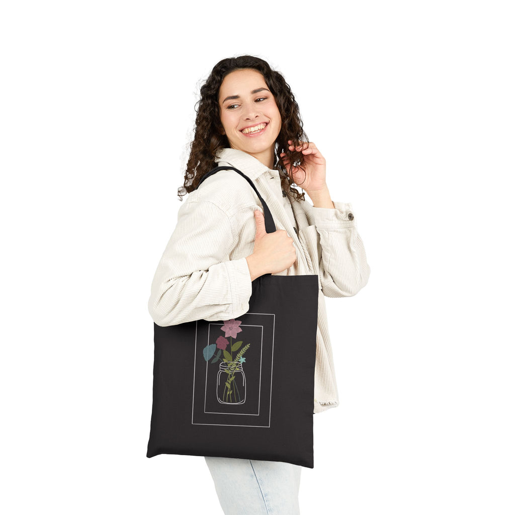 Floral Vase Cotton Tote — Minimal Botanical Canvas Bag