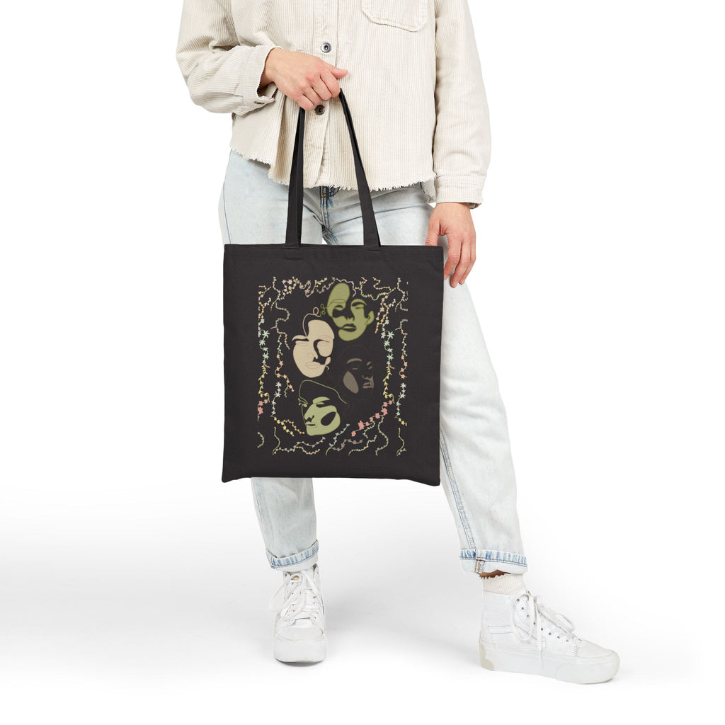 Canvas Tote Bag — Abstract Olive & Beige Face Art Eco Shopper