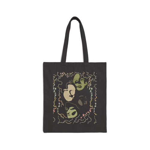 Canvas Tote Bag — Abstract Olive & Beige Face Art Eco Shopper