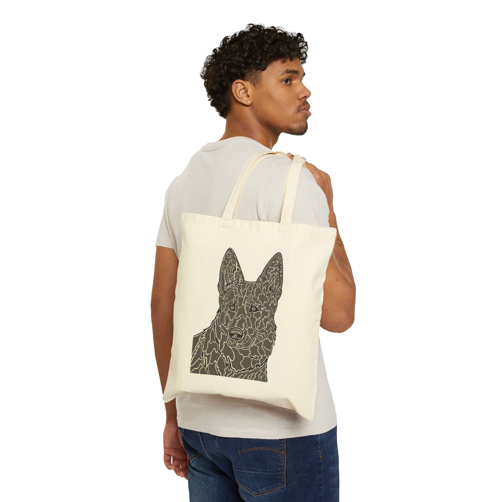 Canvas Tote Bag — Floral Line-Work German Shepherd Illustration