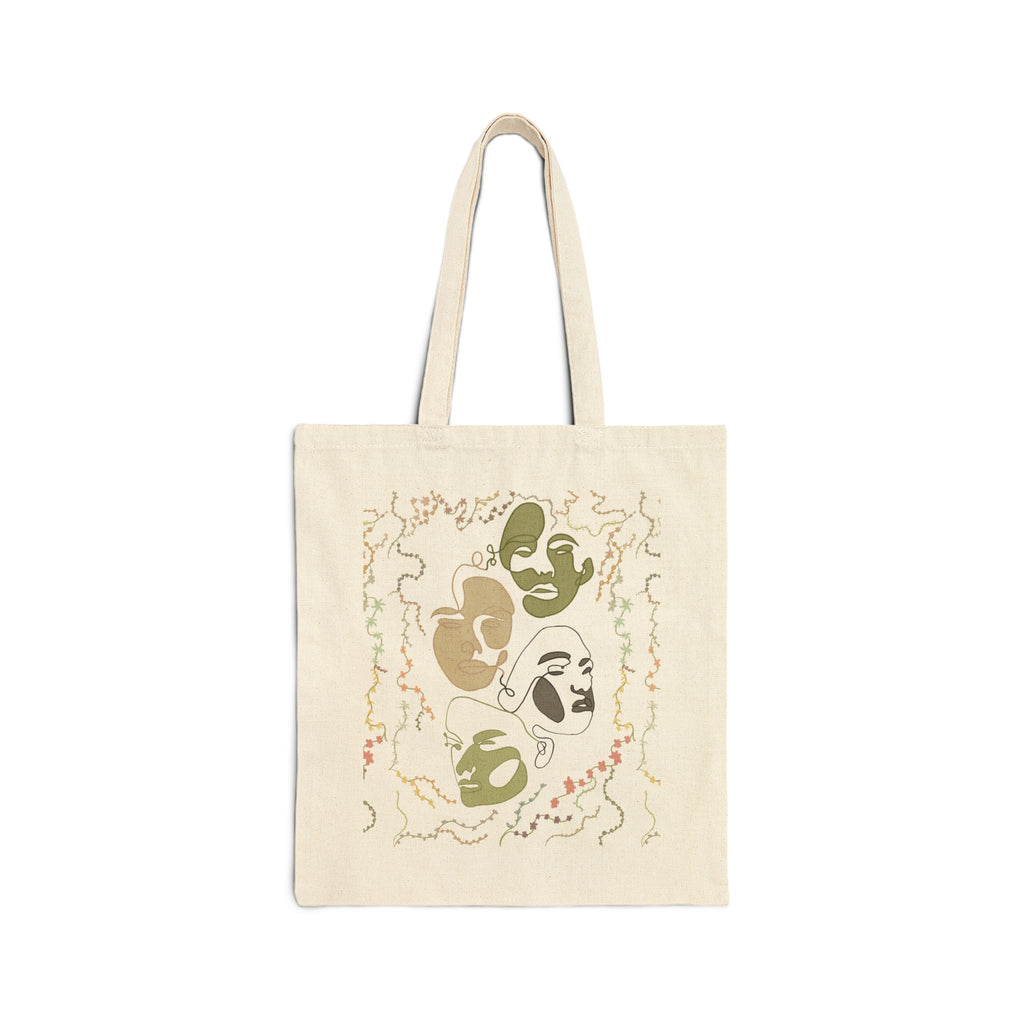 Canvas Tote Bag — Abstract Olive & Beige Face Art Eco Shopper