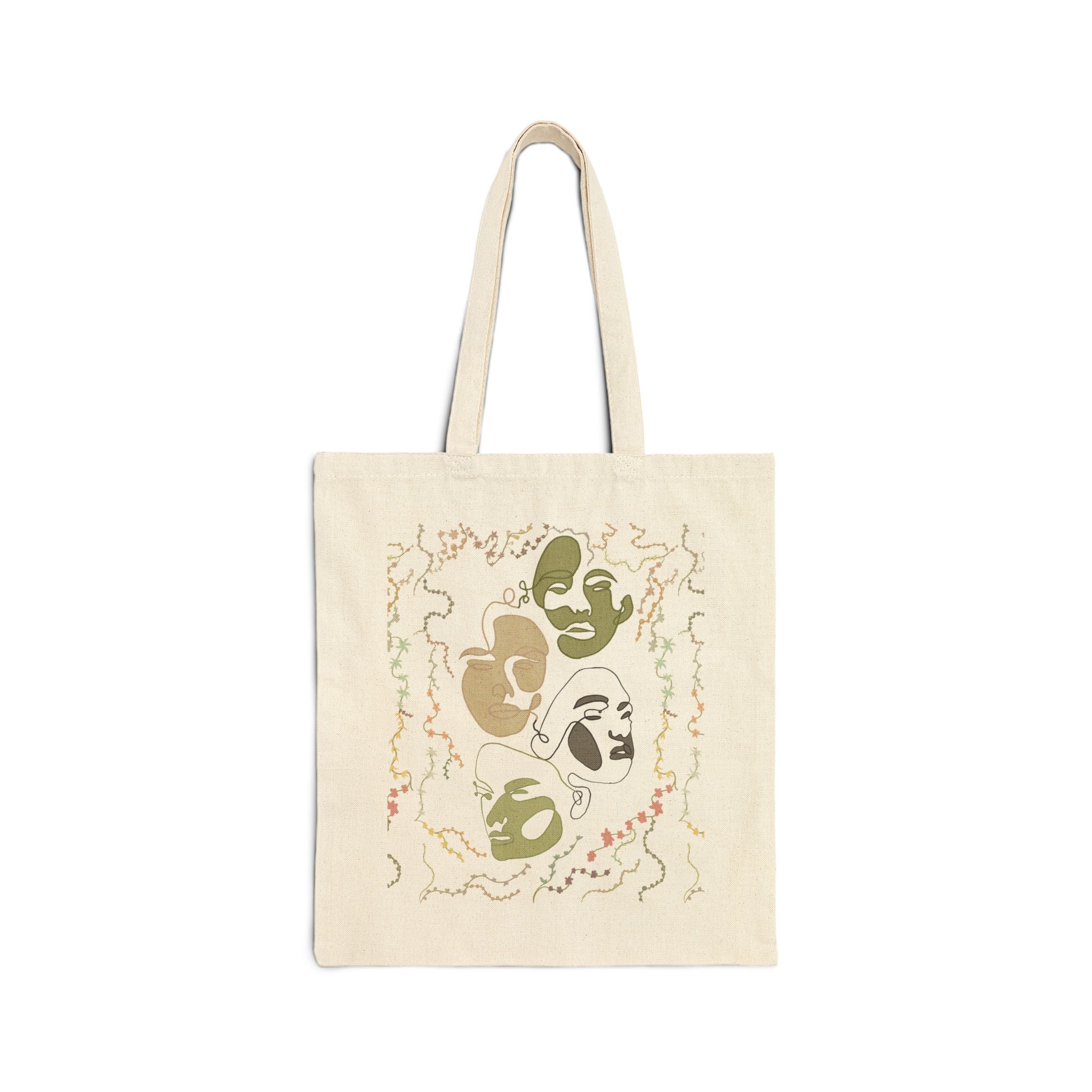 Canvas Tote Bag — Abstract Olive & Beige Face Art Eco Shopper