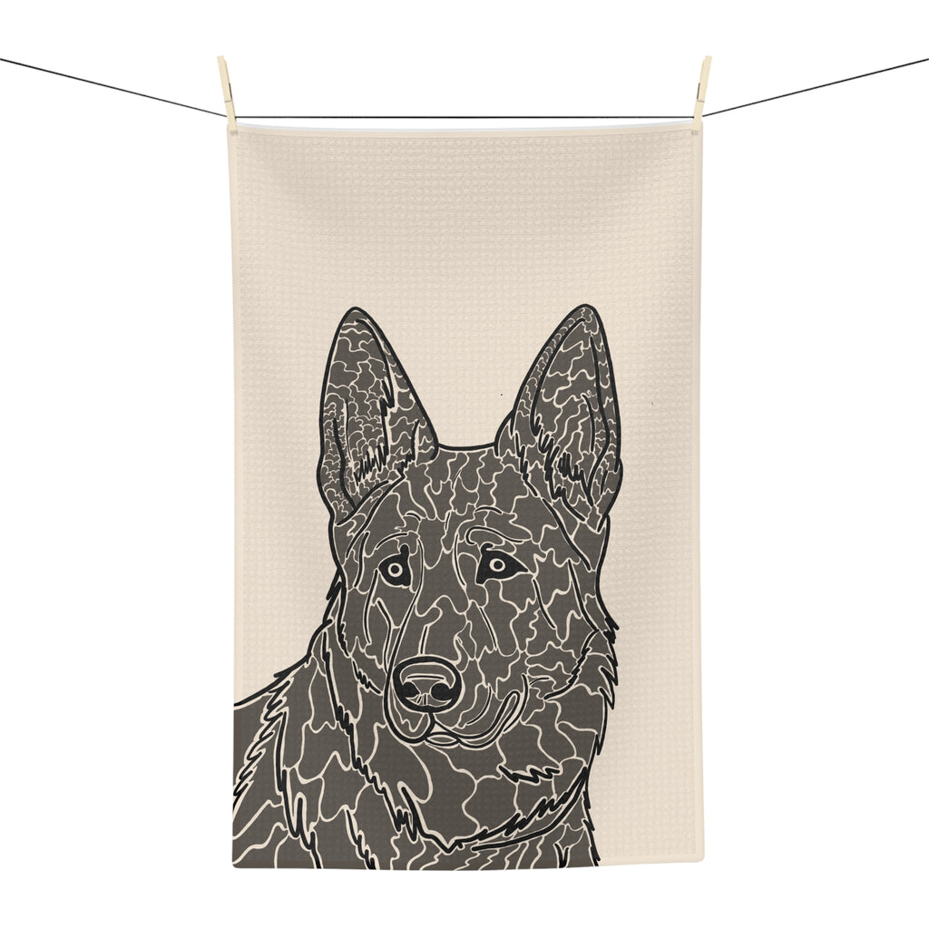 German Shepherd Line Art Microfiber Tea Towel | Dog Illustration, Neutral