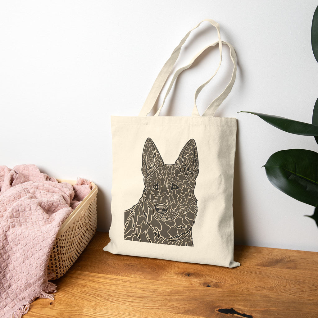 Canvas Tote Bag — Floral Line-Work German Shepherd Illustration