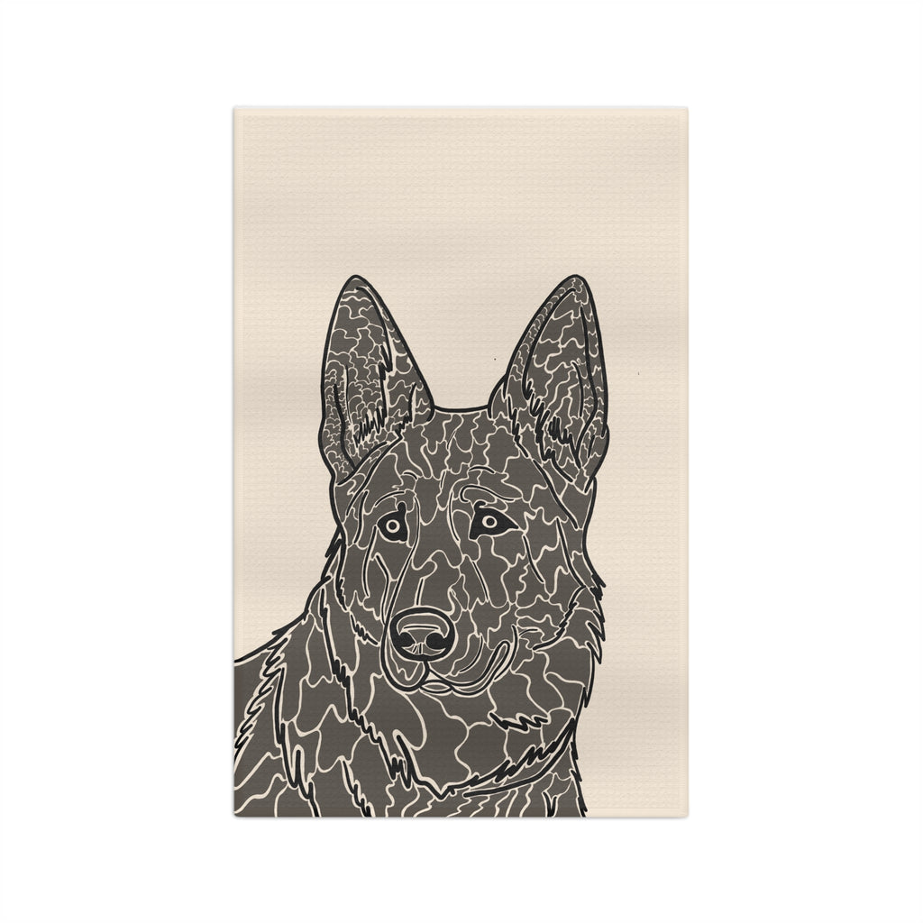 German Shepherd Line Art Microfiber Tea Towel | Dog Illustration, Neutral