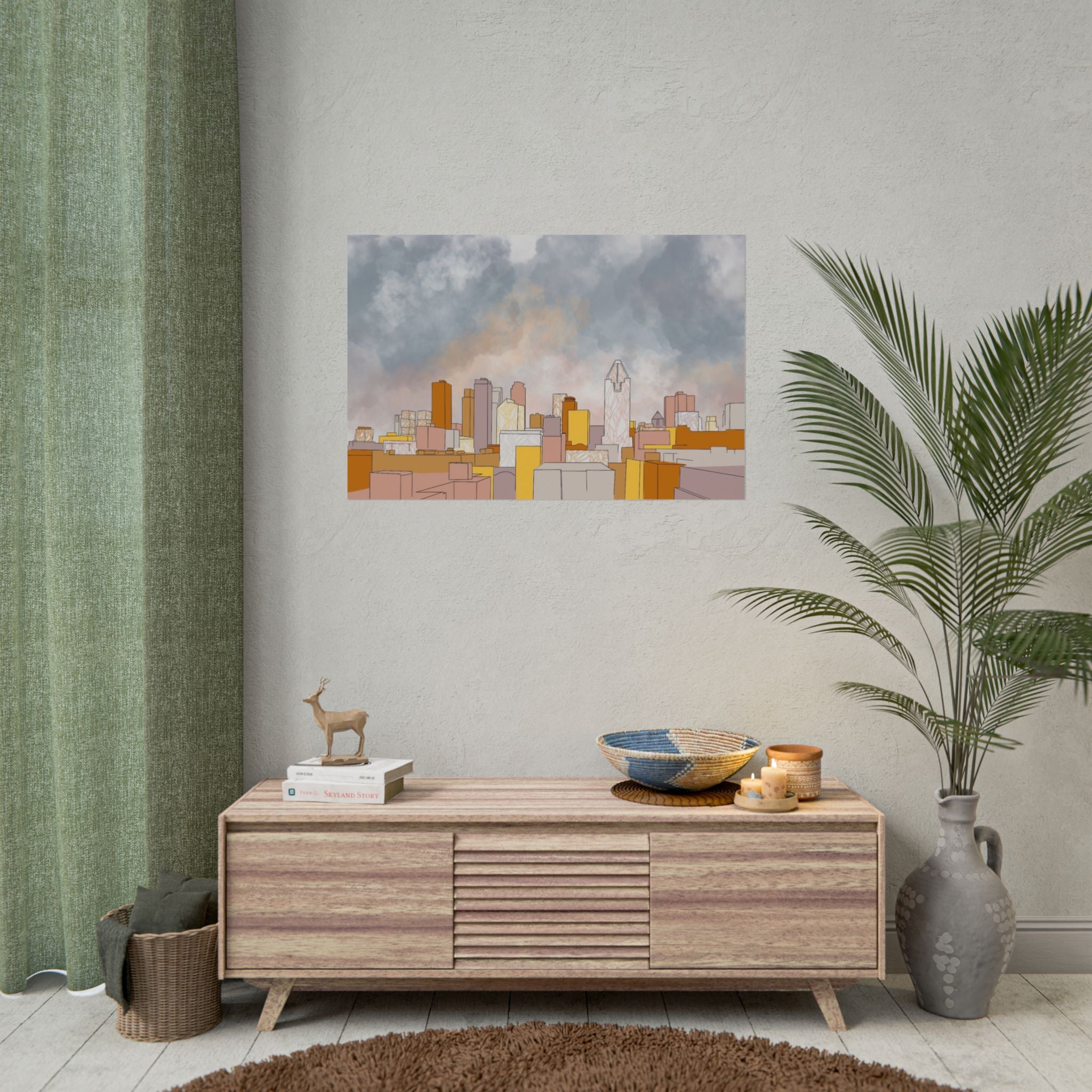 City Skyline Illustration Rolled Posters | Urban Sunset Skyline Wall Art
