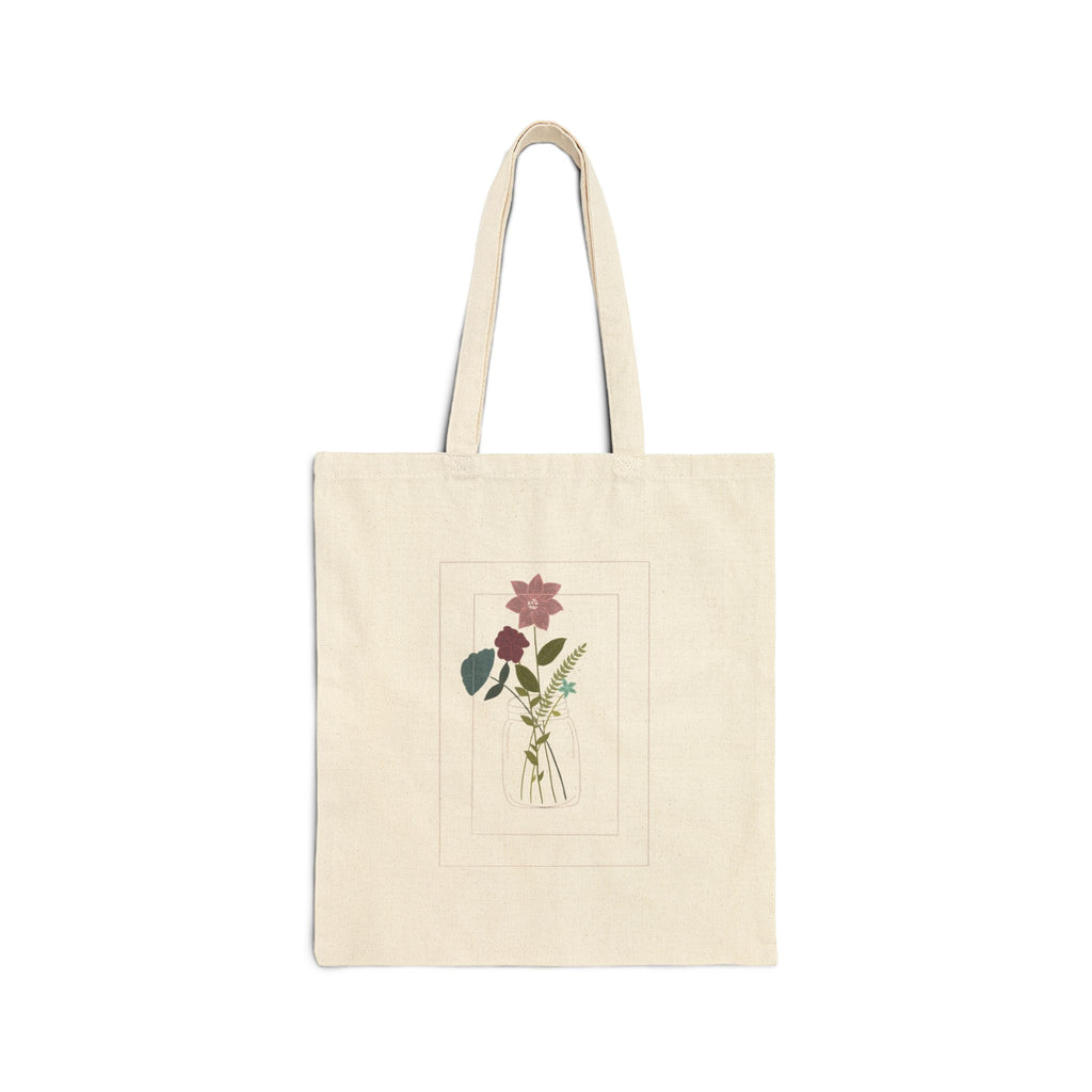 Floral Vase Cotton Tote — Minimal Botanical Canvas Bag