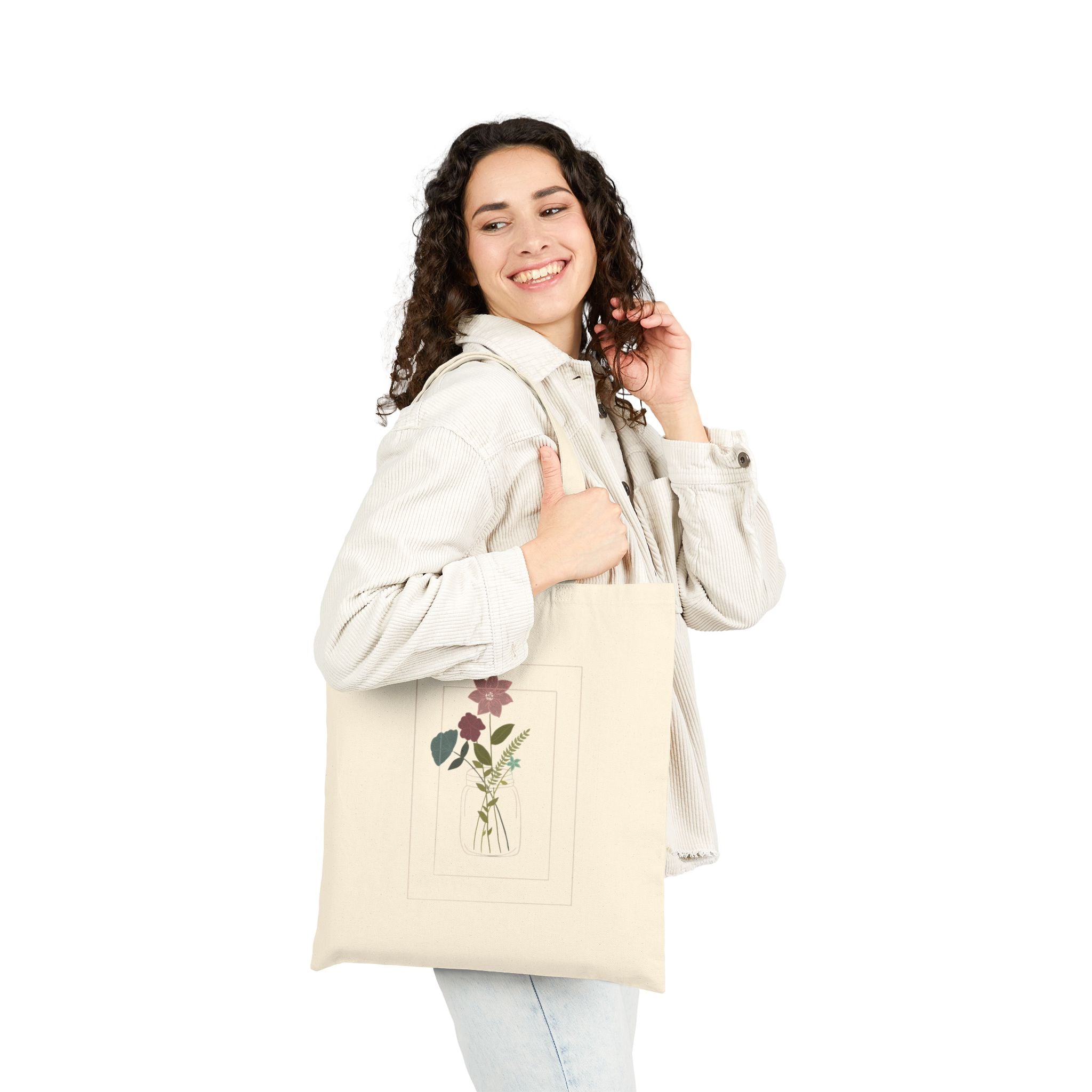 Floral Vase Cotton Tote — Minimal Botanical Canvas Bag