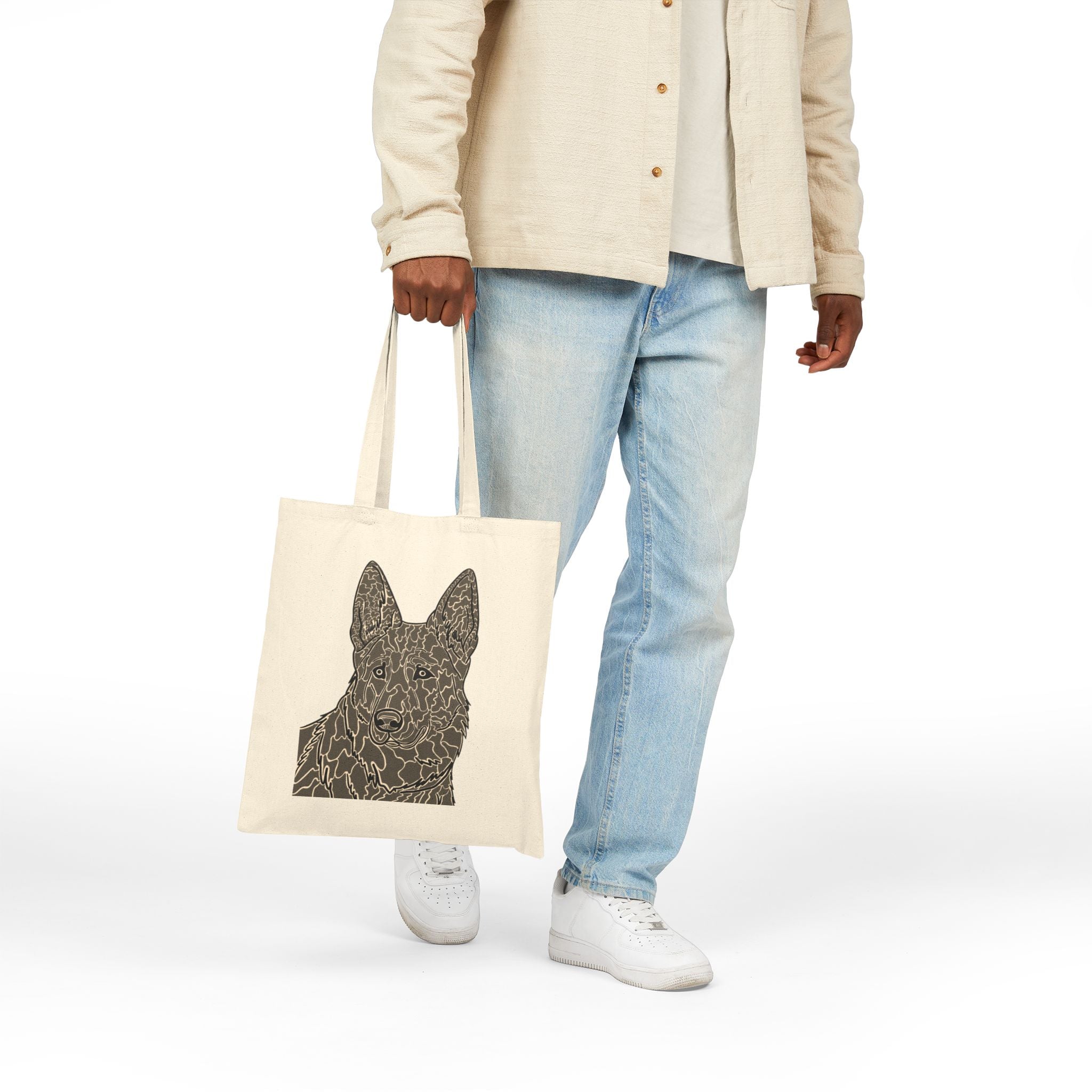 Canvas Tote Bag — Floral Line-Work German Shepherd Illustration