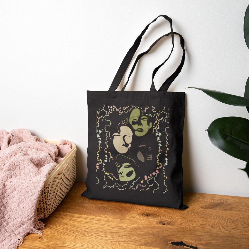Canvas Tote Bag — Abstract Olive & Beige Face Art Eco Shopper
