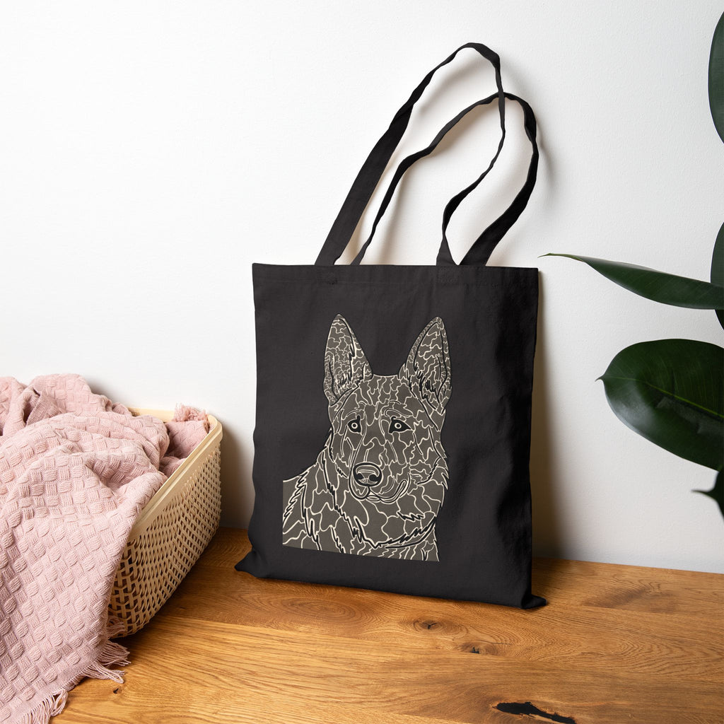 Canvas Tote Bag — Floral Line-Work German Shepherd Illustration
