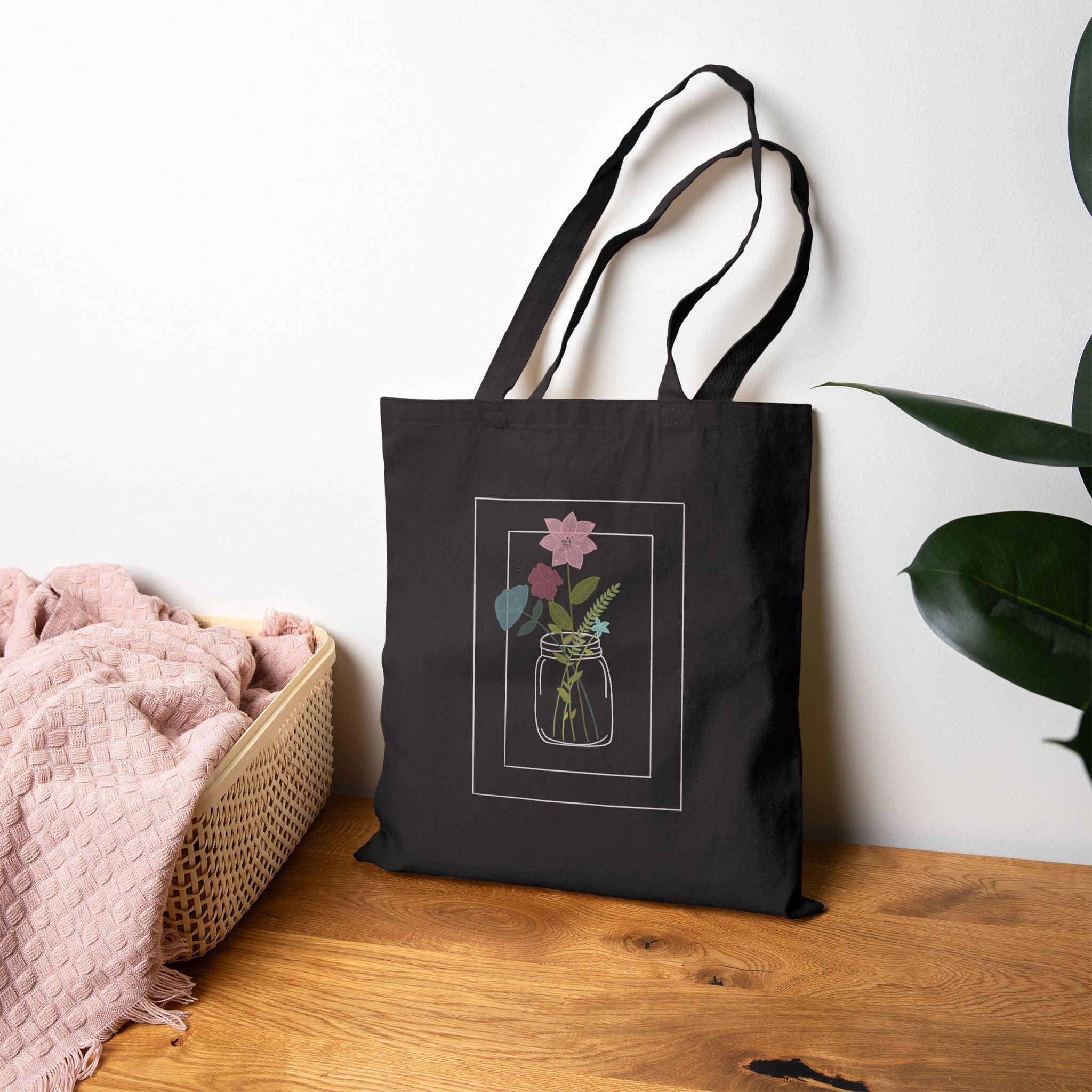 Floral Vase Cotton Tote — Minimal Botanical Canvas Bag