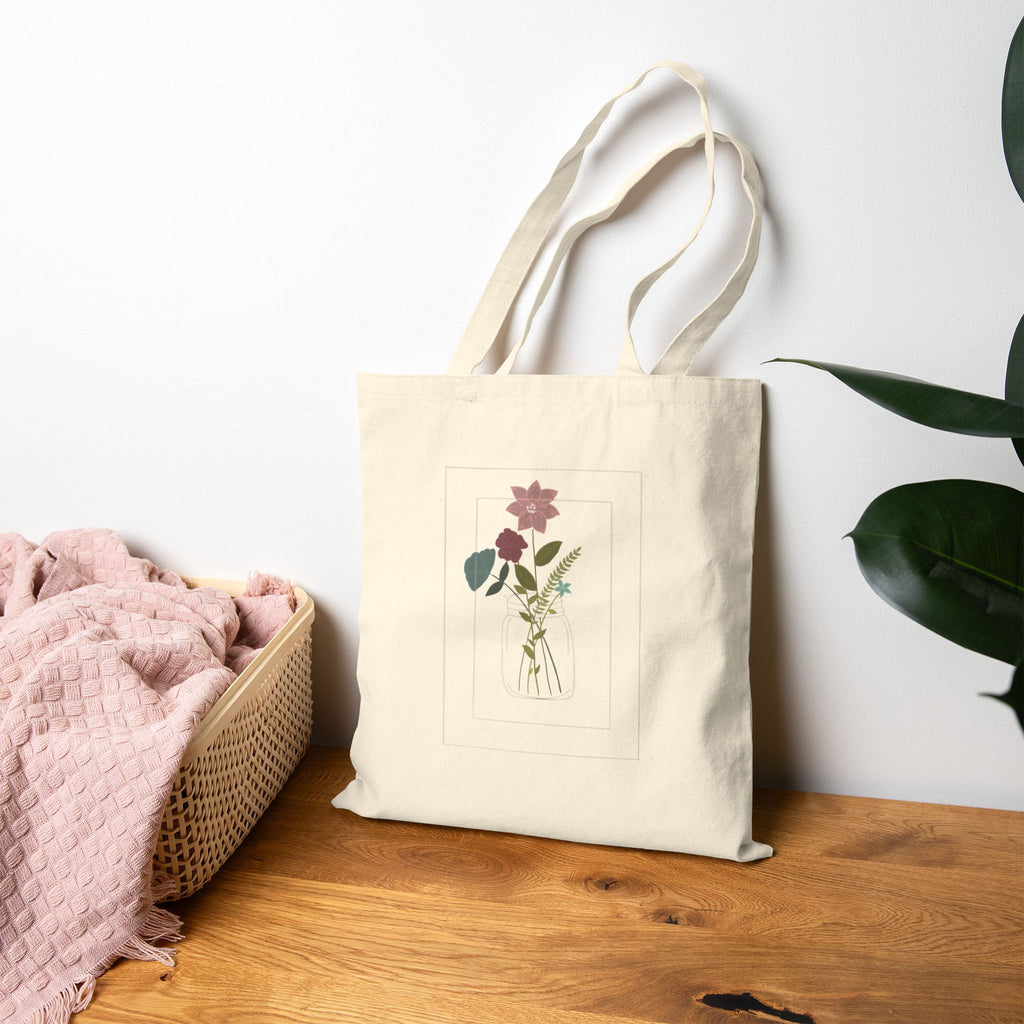 Floral Vase Cotton Tote — Minimal Botanical Canvas Bag