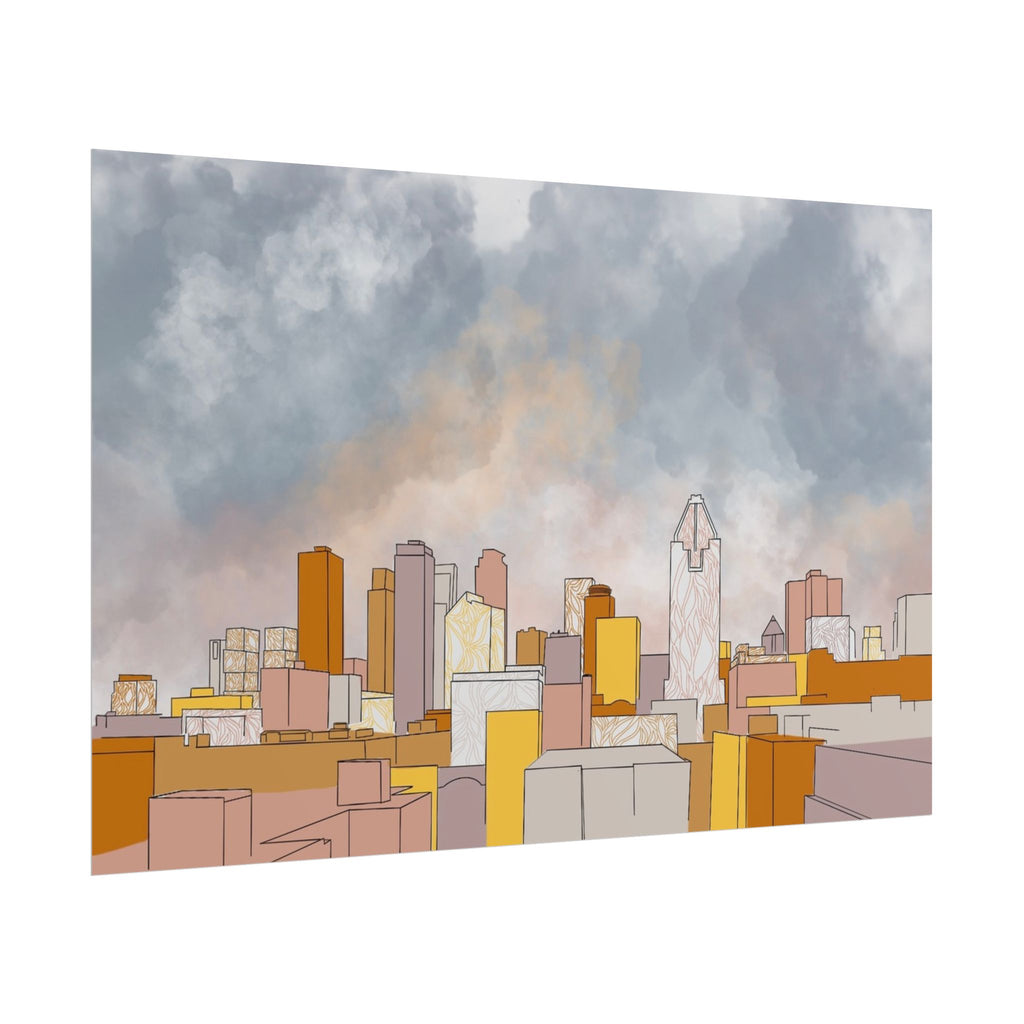 City Skyline Illustration Rolled Posters | Urban Sunset Skyline Wall Art