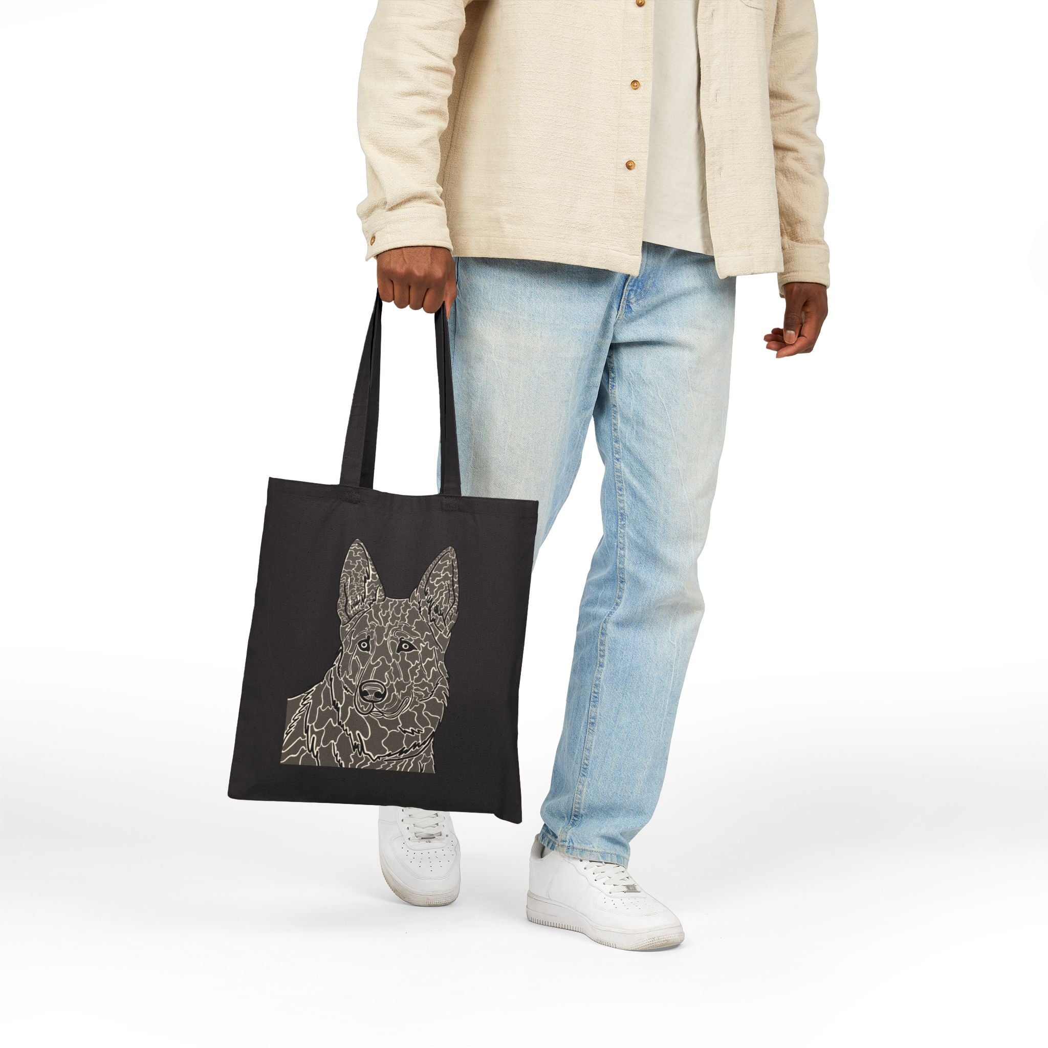 Canvas Tote Bag — Floral Line-Work German Shepherd Illustration