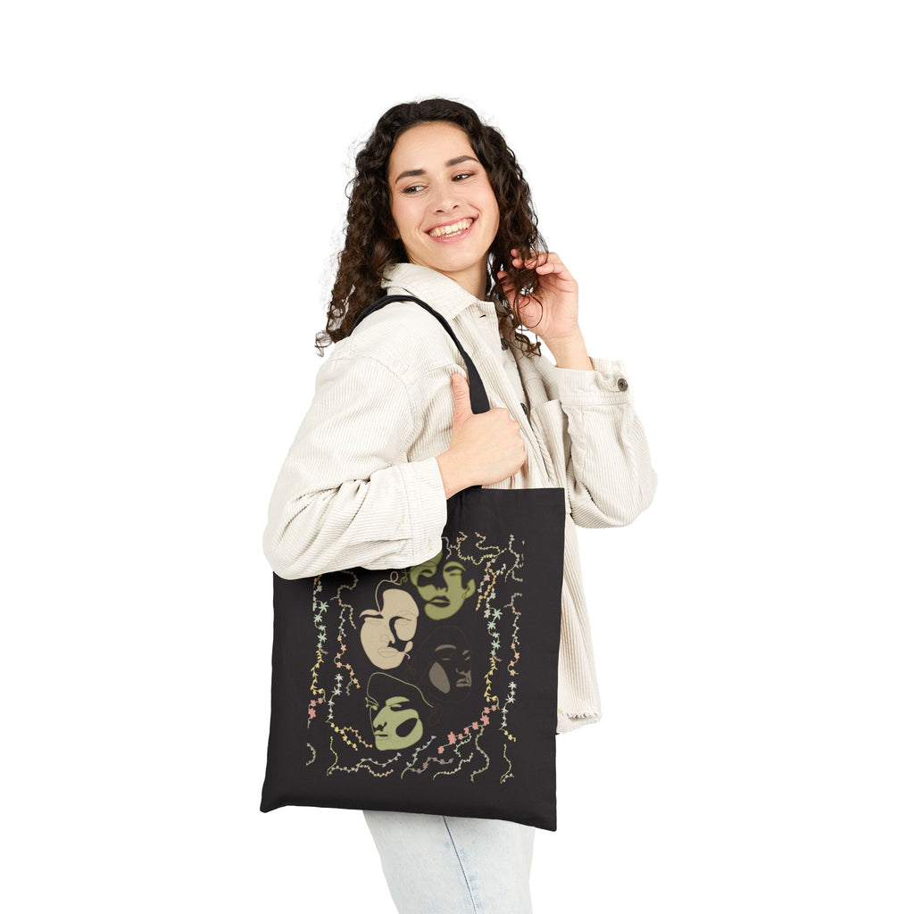 Canvas Tote Bag — Abstract Olive & Beige Face Art Eco Shopper