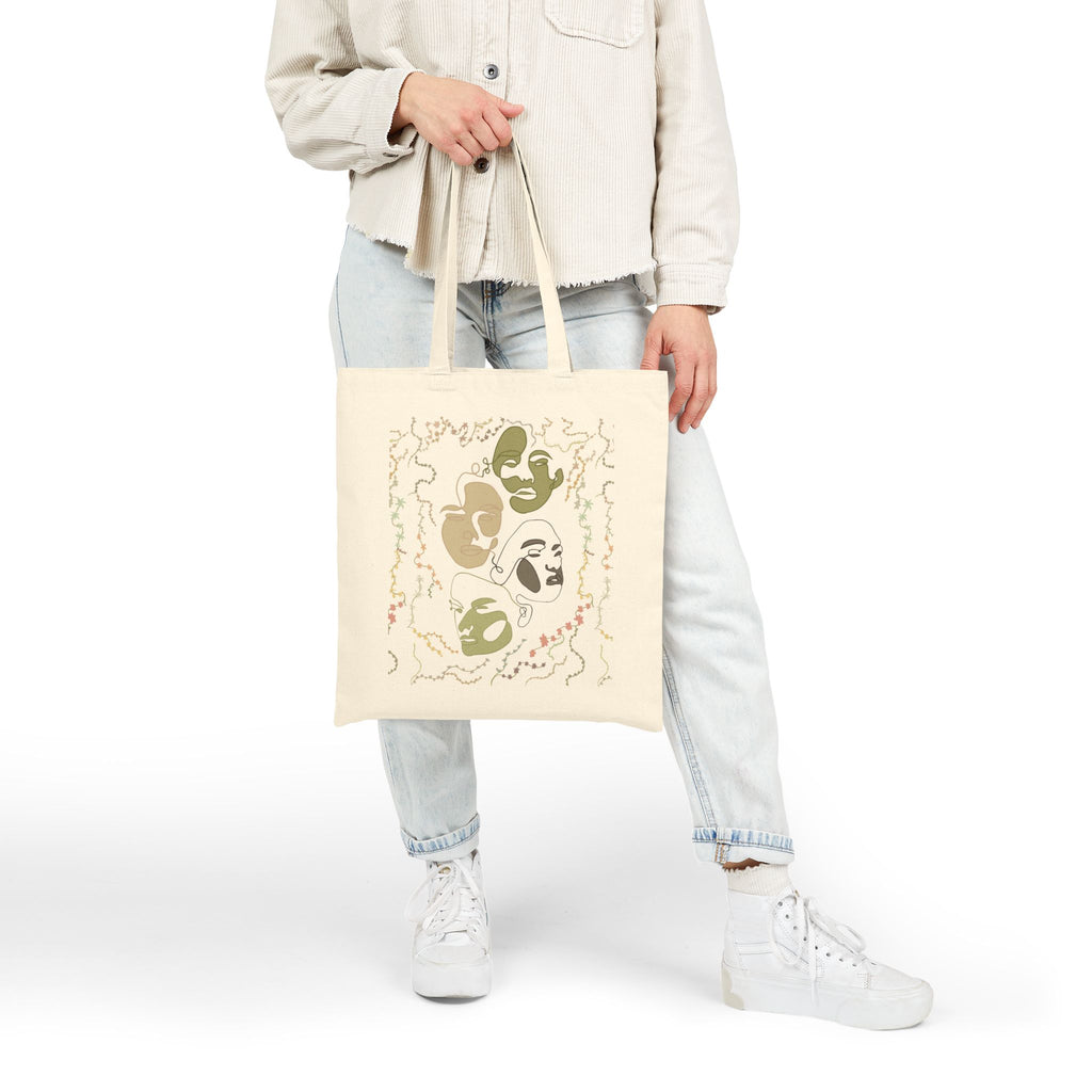 Canvas Tote Bag — Abstract Olive & Beige Face Art Eco Shopper