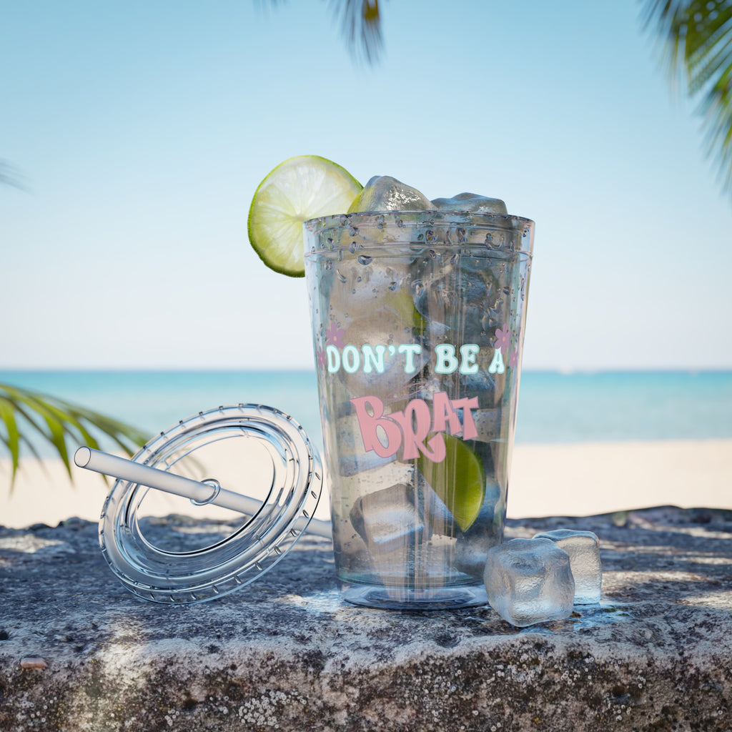 16oz Sunsplash Tumbler with Straw — "Don't Be a Brat" Floral Cold Cup