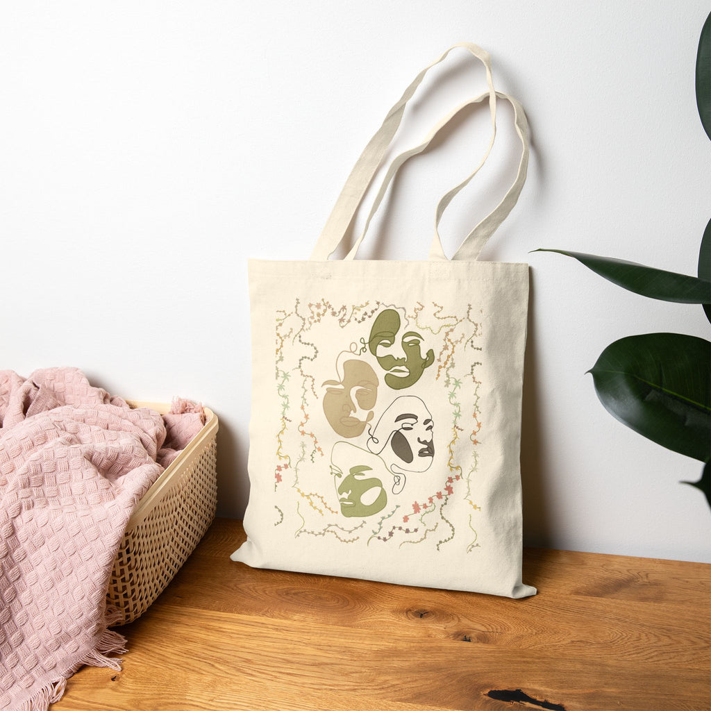 Canvas Tote Bag — Abstract Olive & Beige Face Art Eco Shopper