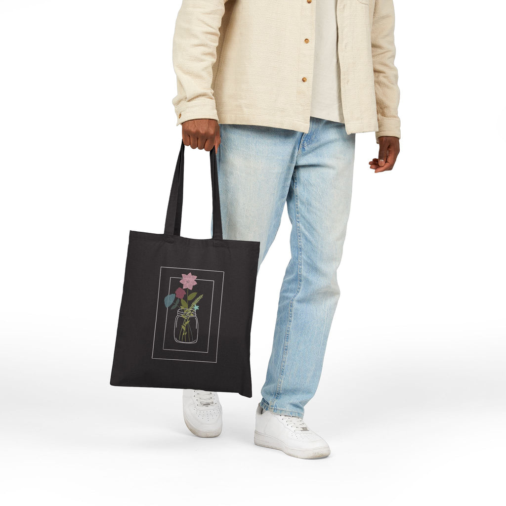 Floral Vase Cotton Tote — Minimal Botanical Canvas Bag